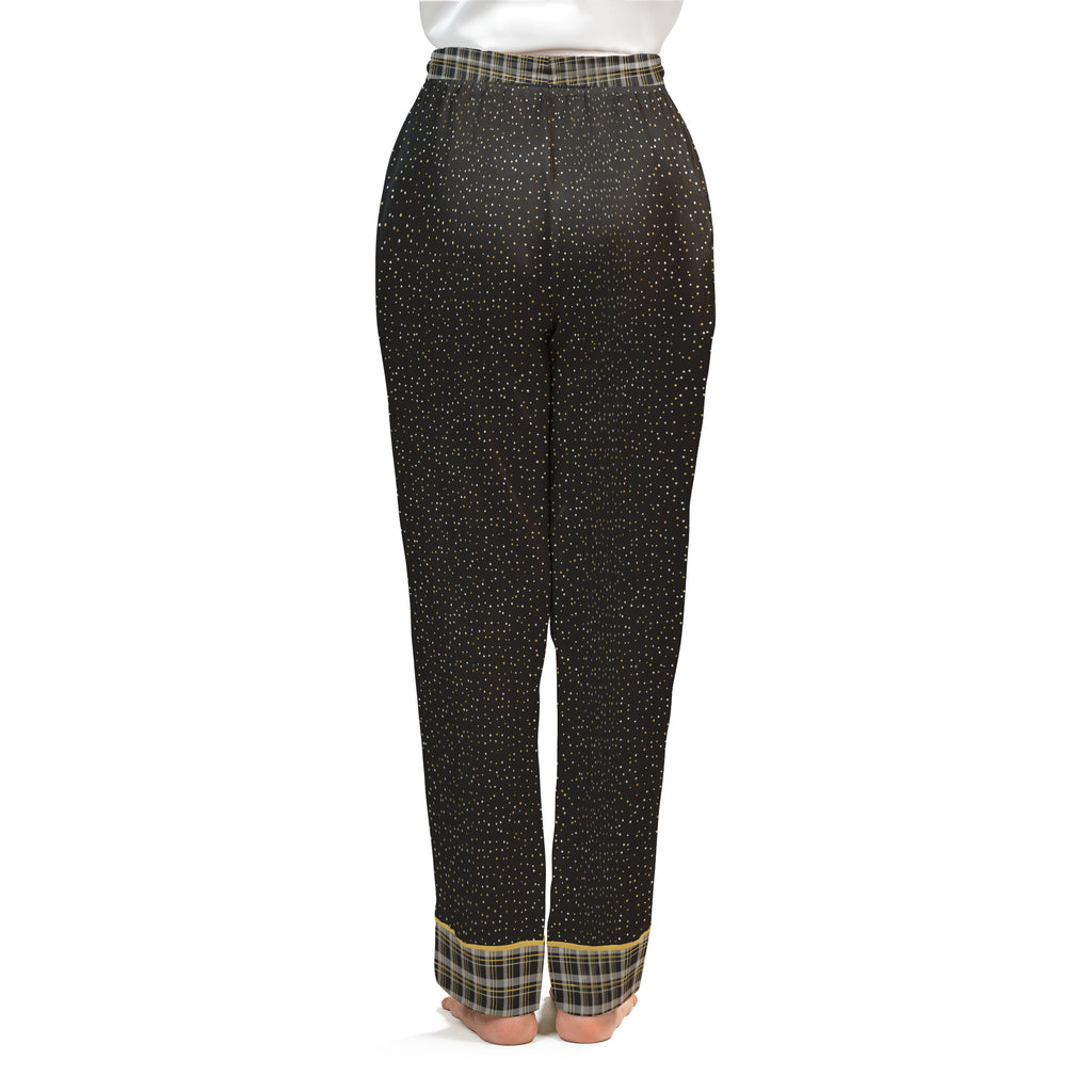 Back view of the Black & Butterscotch satin pajama pants on a plain white background