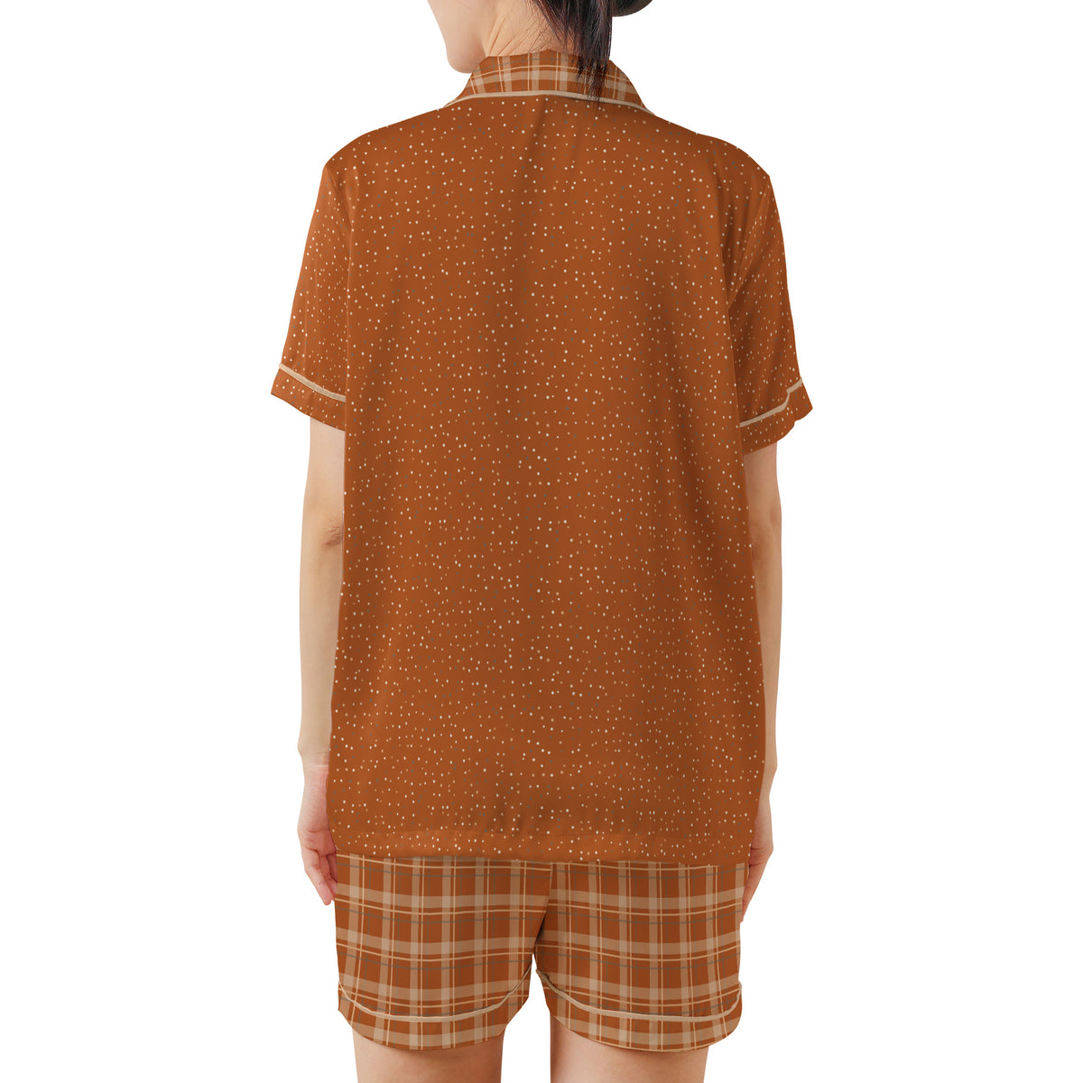Back view of the Burnt Orange & Cream satin pajama set on a plain white background