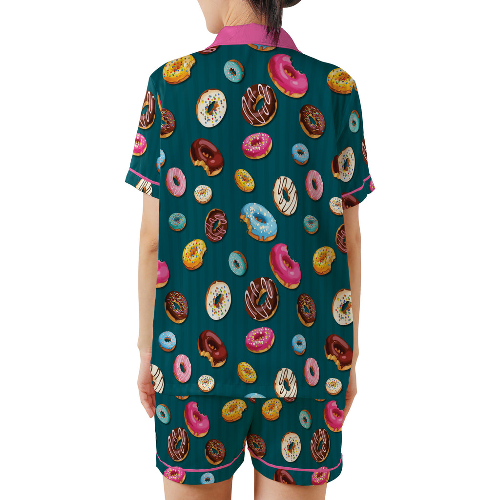 Teal Glazed Donut Pinstripe Satin Pajama Set