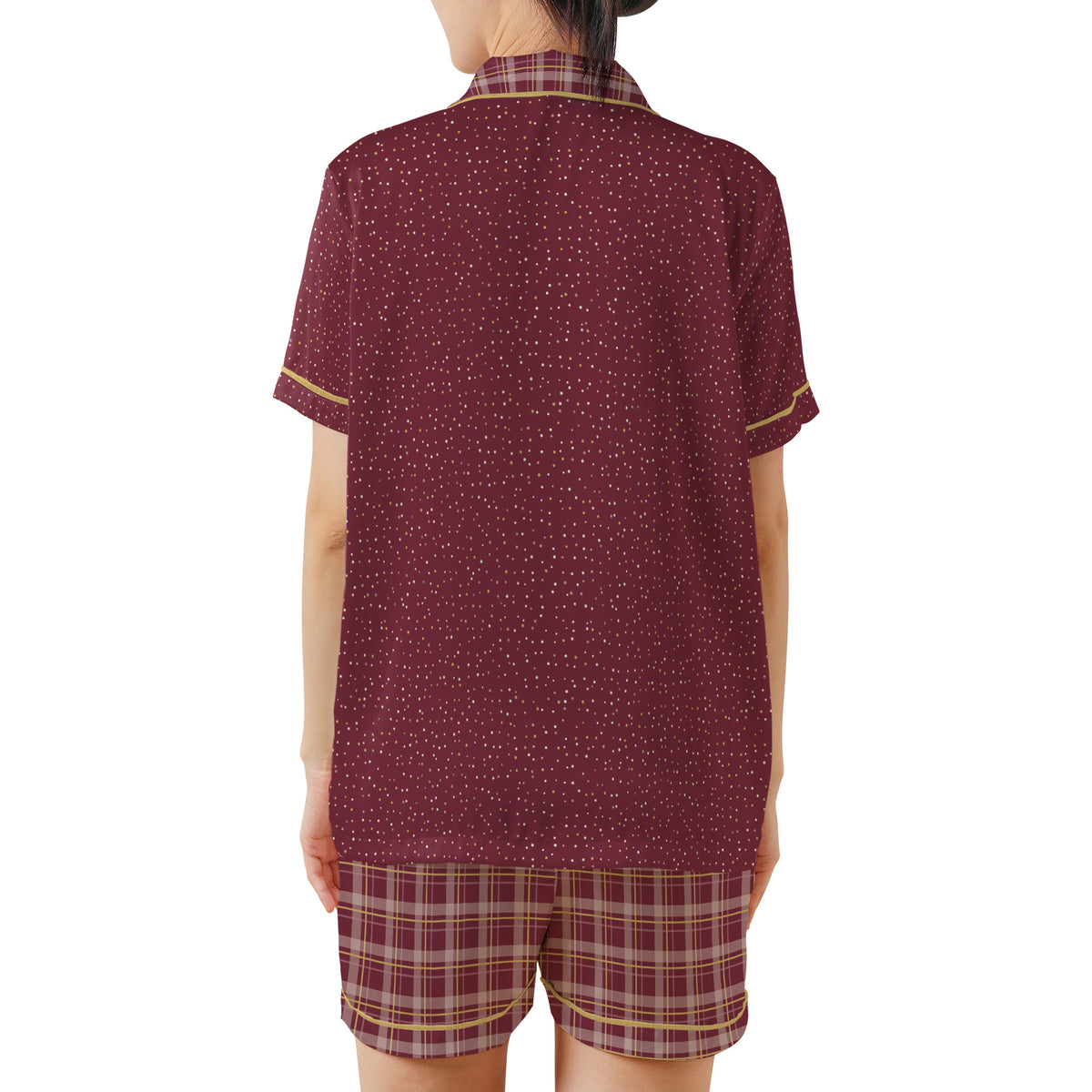 Back view of the Garnet & Honey satin pajama set on a plain white background