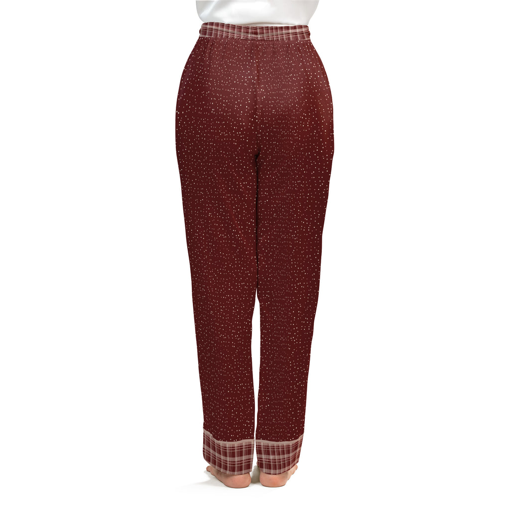 Back view of the Maroon & Cream satin pajama pants on a plain white background