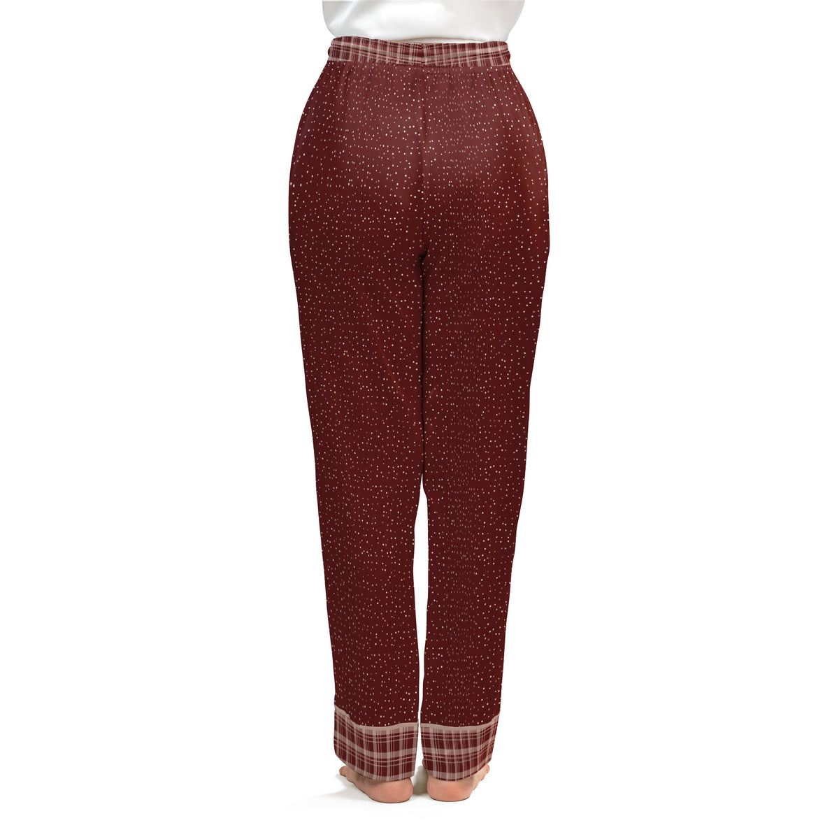 Back view of the Maroon & Cream satin pajama pants on a plain white background