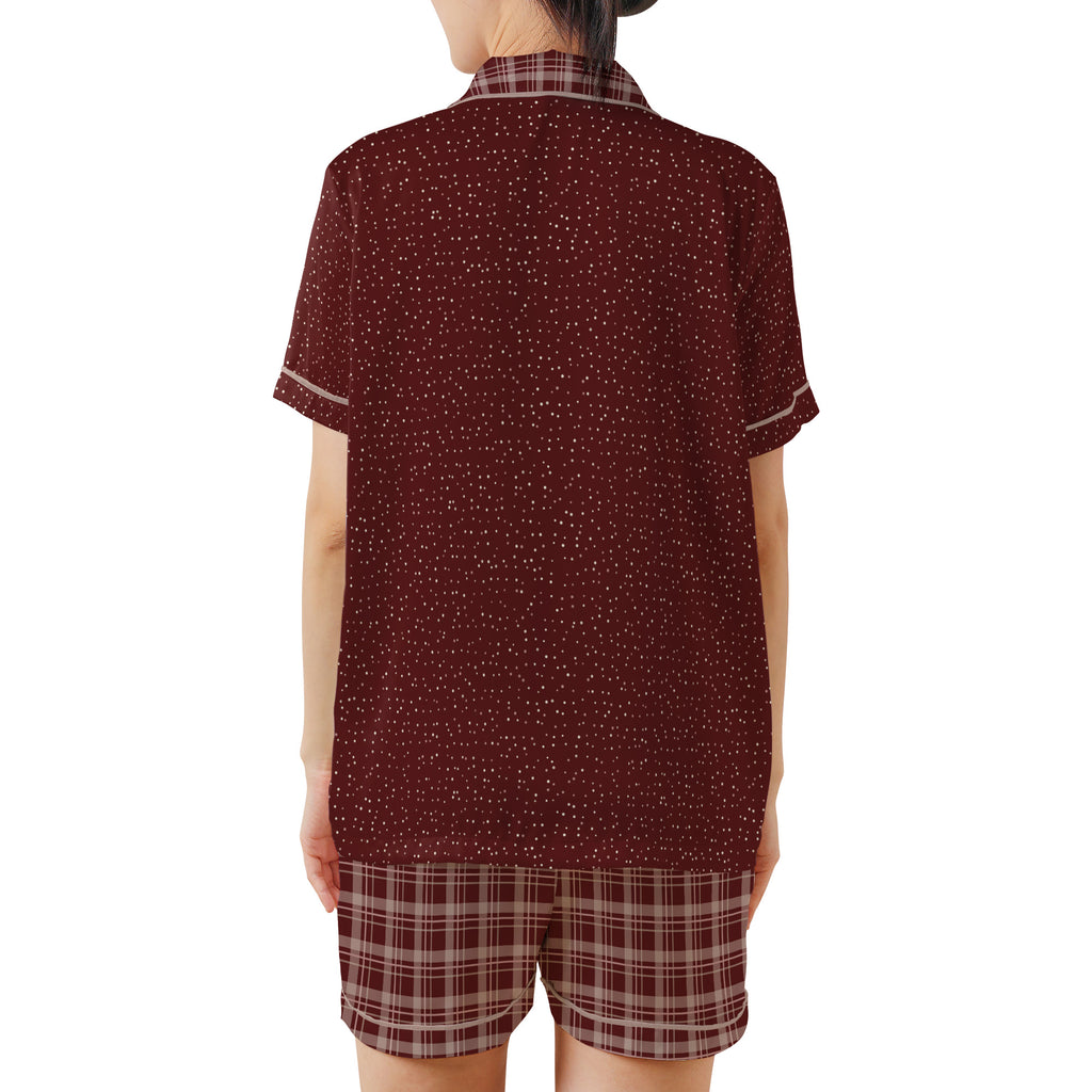 Back view of the Maroon & Cream satin pajama set on a plain white background