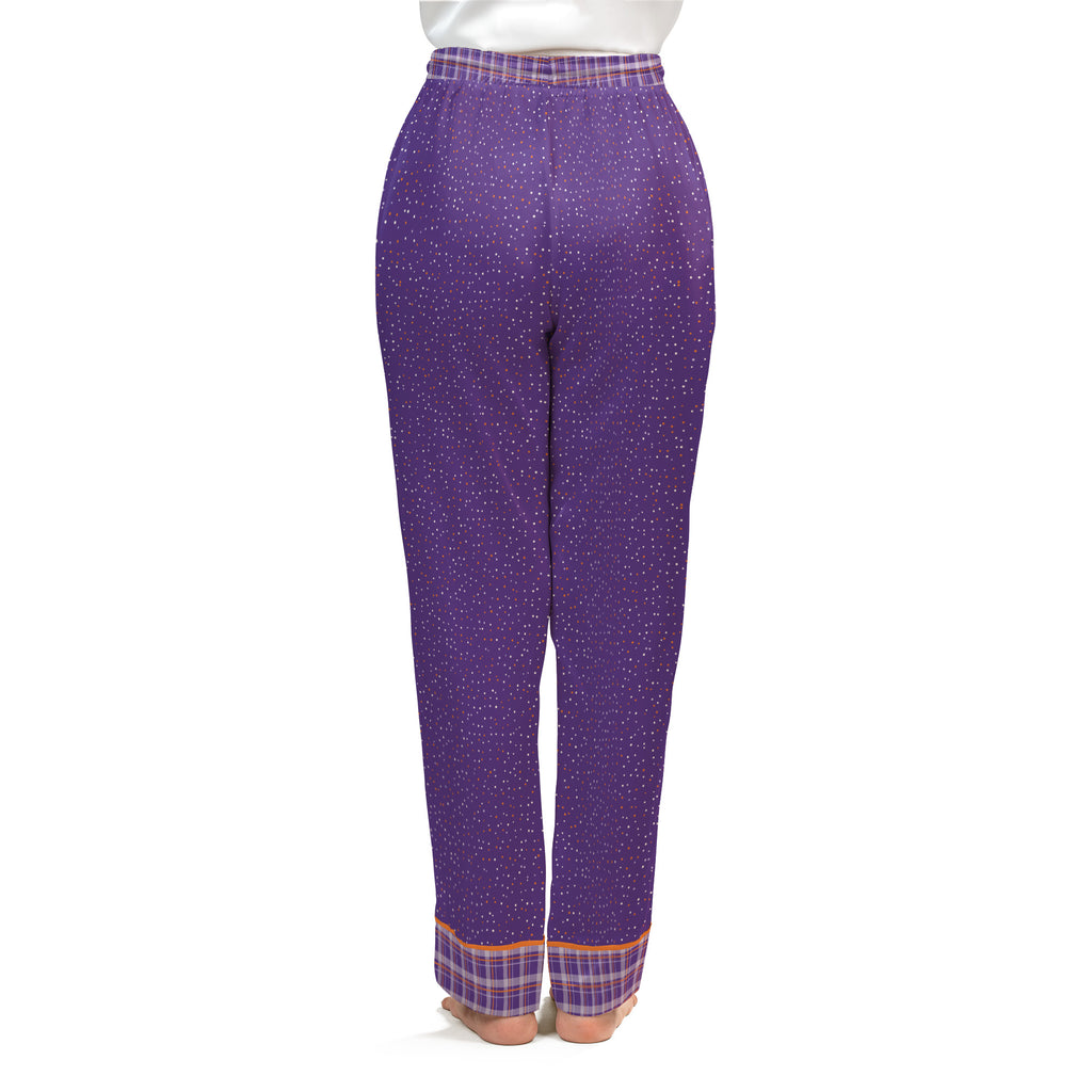 Back view of the Orange & Plum satin pajama pants on a plain white background