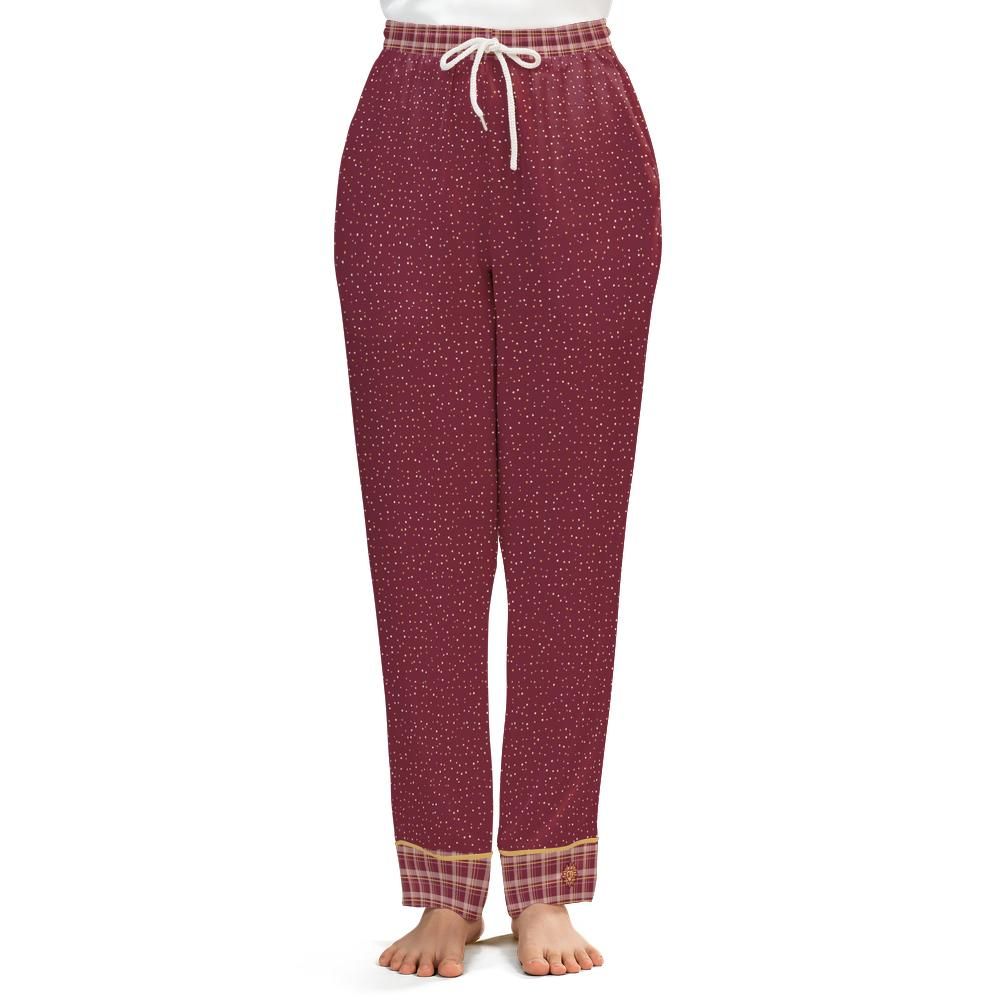 Front view of the Garnet & Honey satin pajama pants on a model against a white background