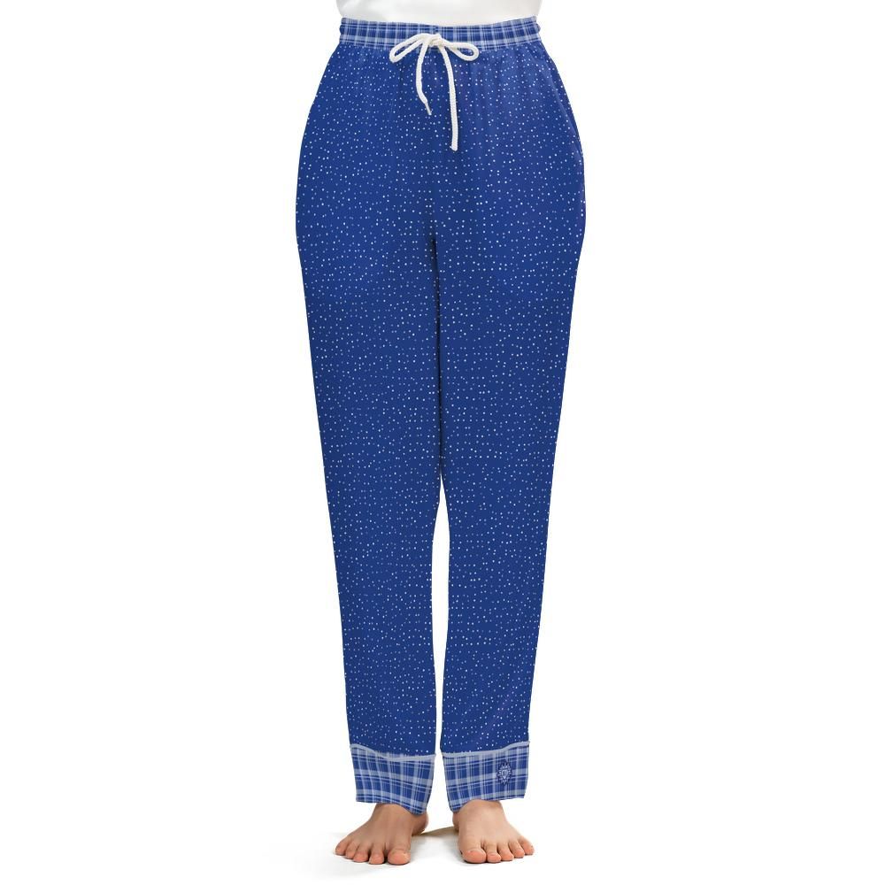 Front view of the Royal & White satin pajama pants on a model against a white background