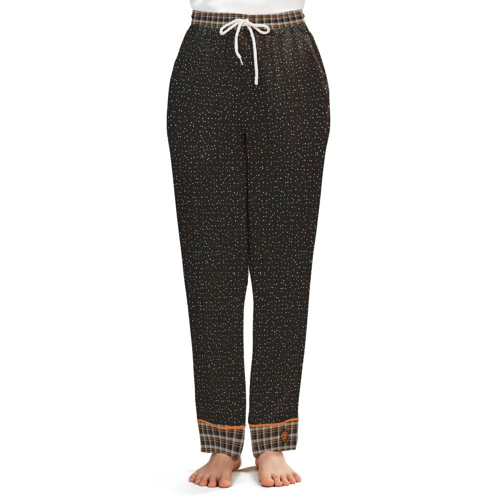 Front view of the Orange & Licorice satin pajama pants on a model against a white background