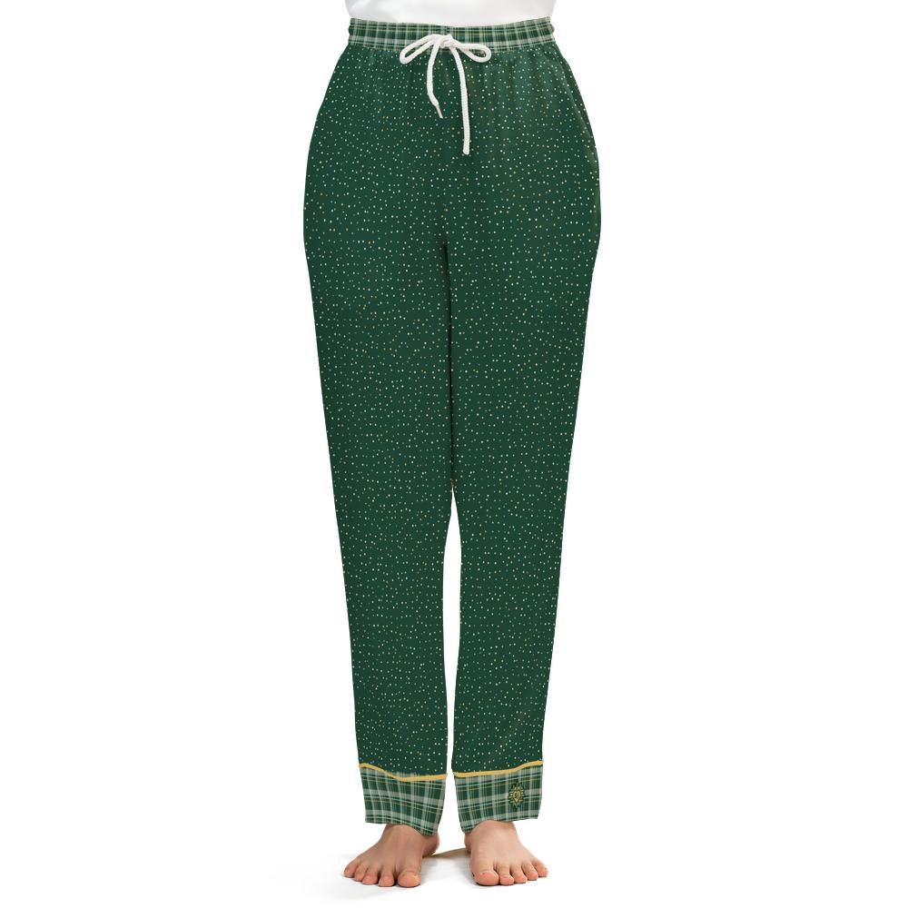Front view of the Sage & Honey satin pajama pants on a model against a white background