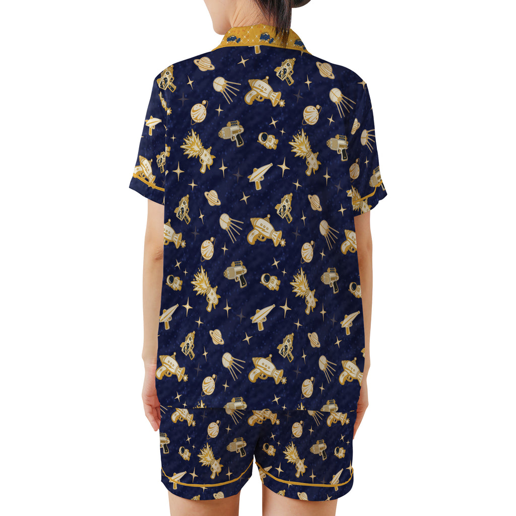 Back view of the Space Raygun satin pajama set on a plain white background