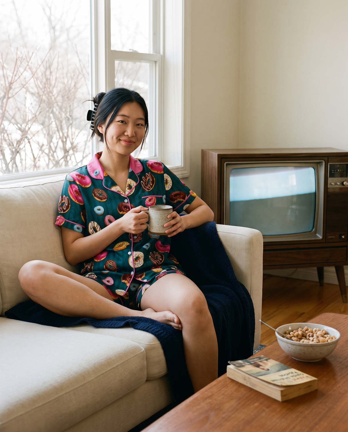 Teal Glazed Donut Pinstripe Satin Pajama Set